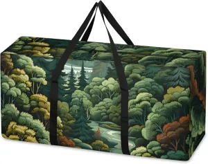 Mystical Forest Extra Large Moving Bags Heavy Duty Storage Bags Watercolor Forest Cloth Wrap Around Handles Double Zipper Reusable Convenient Foldable Storage Tote for Travel Camping Space Save