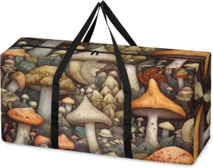 Mystical Mushrooms Extra Large Moving Bags Heavy Duty Storage Bags Artistic Mushrooms Cloth Wrap Around Handles Double Zipper Reusable Convenient Foldable Storage Tote for Travel Camping Space Save