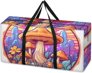 Mystical Mushrooms Extra Large Moving Bags Heavy Duty Storage Bags Cartoon Mushrooms Cloth Wrap Around Handles Double Zipper Reusable Convenient Foldable Storage Tote for Travel Camping Space Save