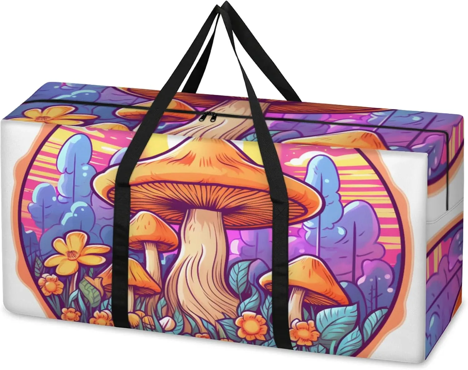 Mystical Mushrooms Extra Large Moving Bags Heavy Duty Storage Bags Cartoon Mushrooms Cloth Wrap Around Handles Double Zipper Reusable Convenient Foldable Storage Tote for Travel Camping Space Save