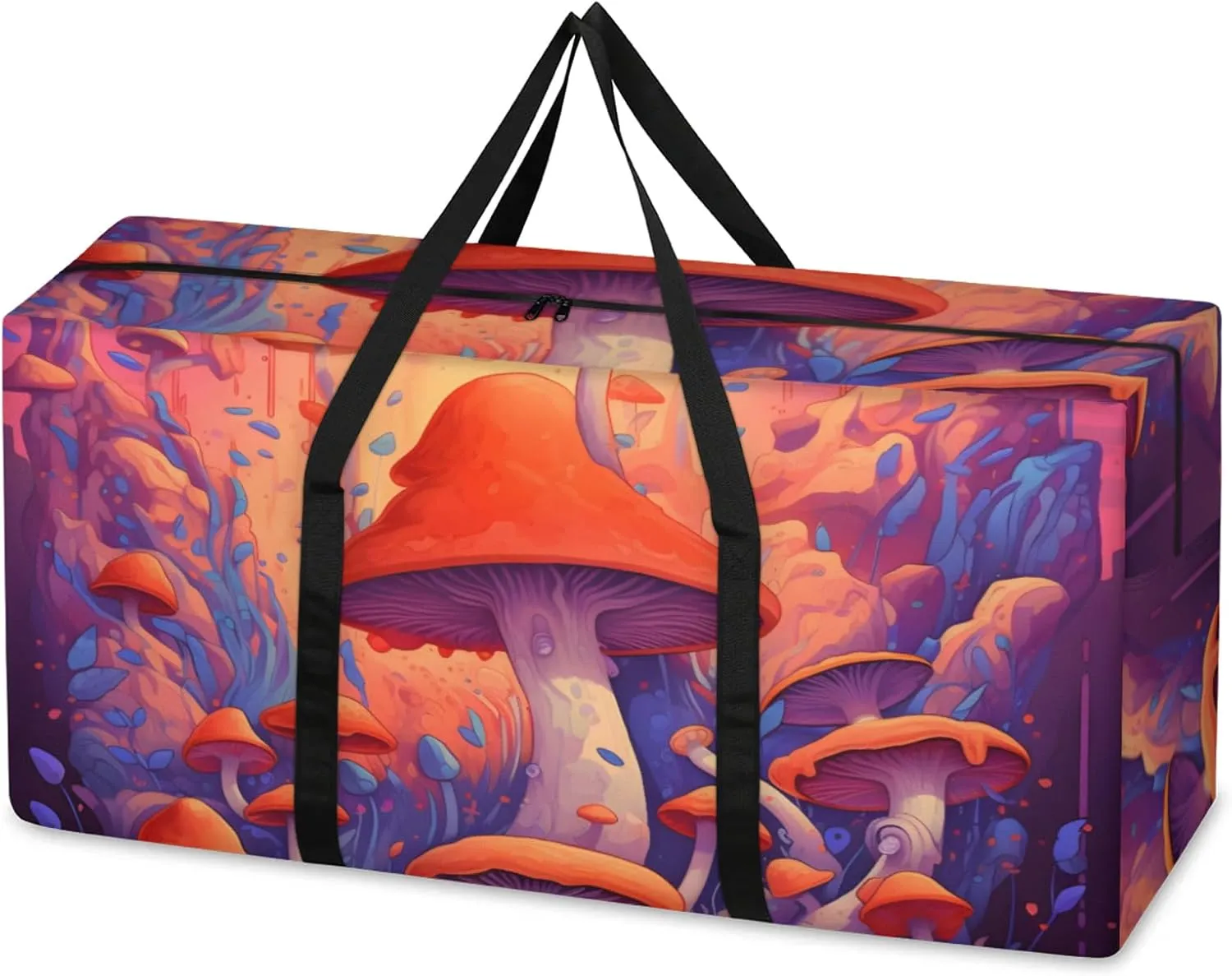 Mystical Mushrooms Extra Large Moving Bags Heavy Duty Storage Bags Glitter Mushrooms Cloth Wrap Around Handles Double Zipper Reusable Convenient Foldable Storage Tote for Travel Camping Space Save