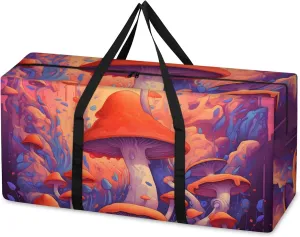 Mystical Mushrooms Extra Large Moving Bags Heavy Duty Storage Bags Glitter Mushrooms Cloth Wrap Around Handles Double Zipper Reusable Convenient Foldable Storage Tote for Travel Camping Space Save