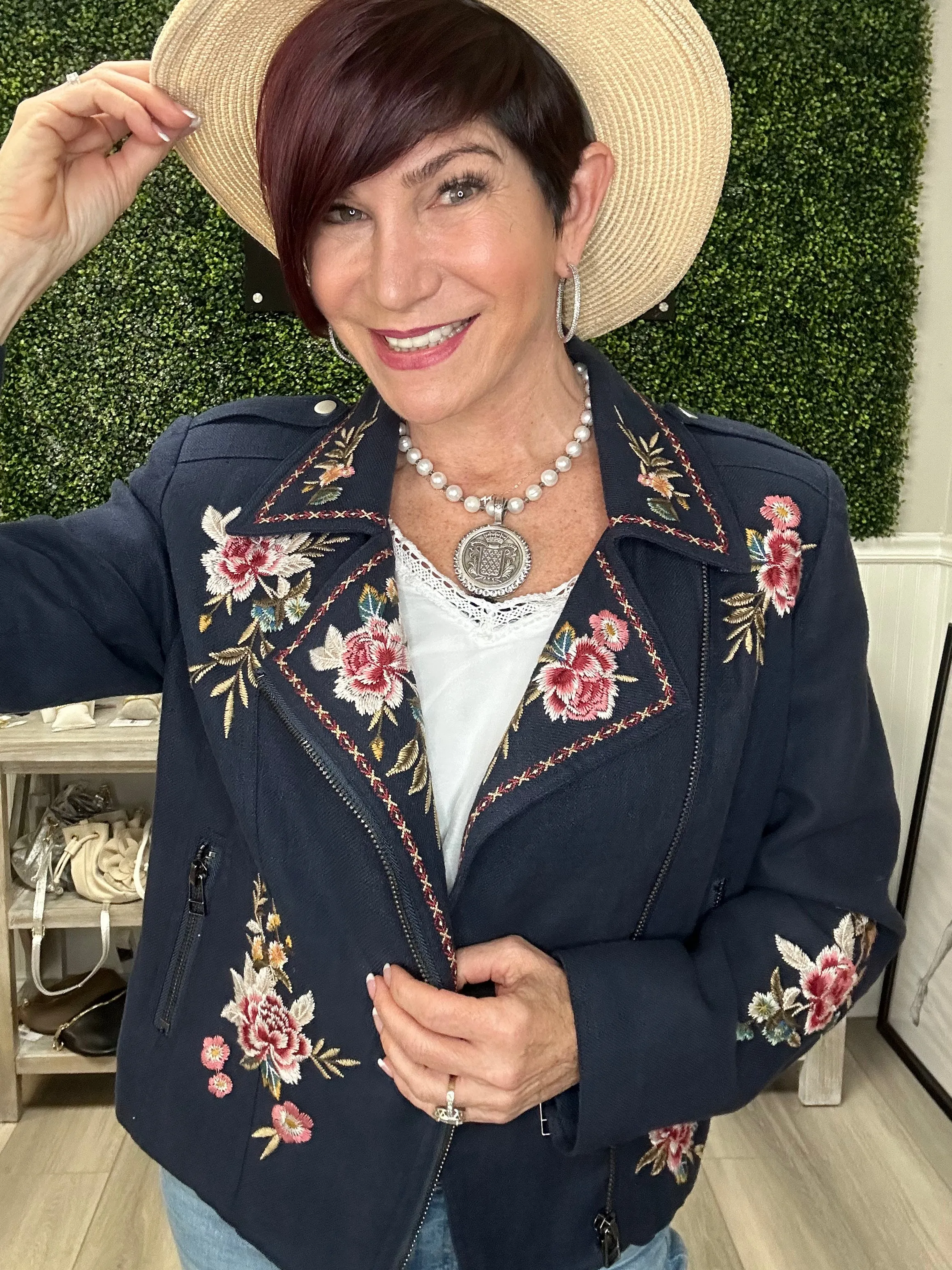 Navy Embroidered Blazer