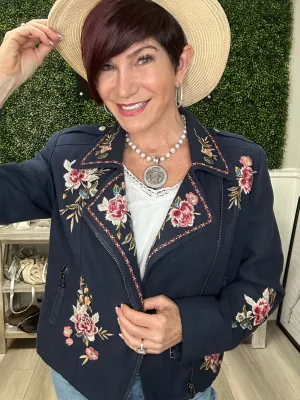 Navy Embroidered Blazer