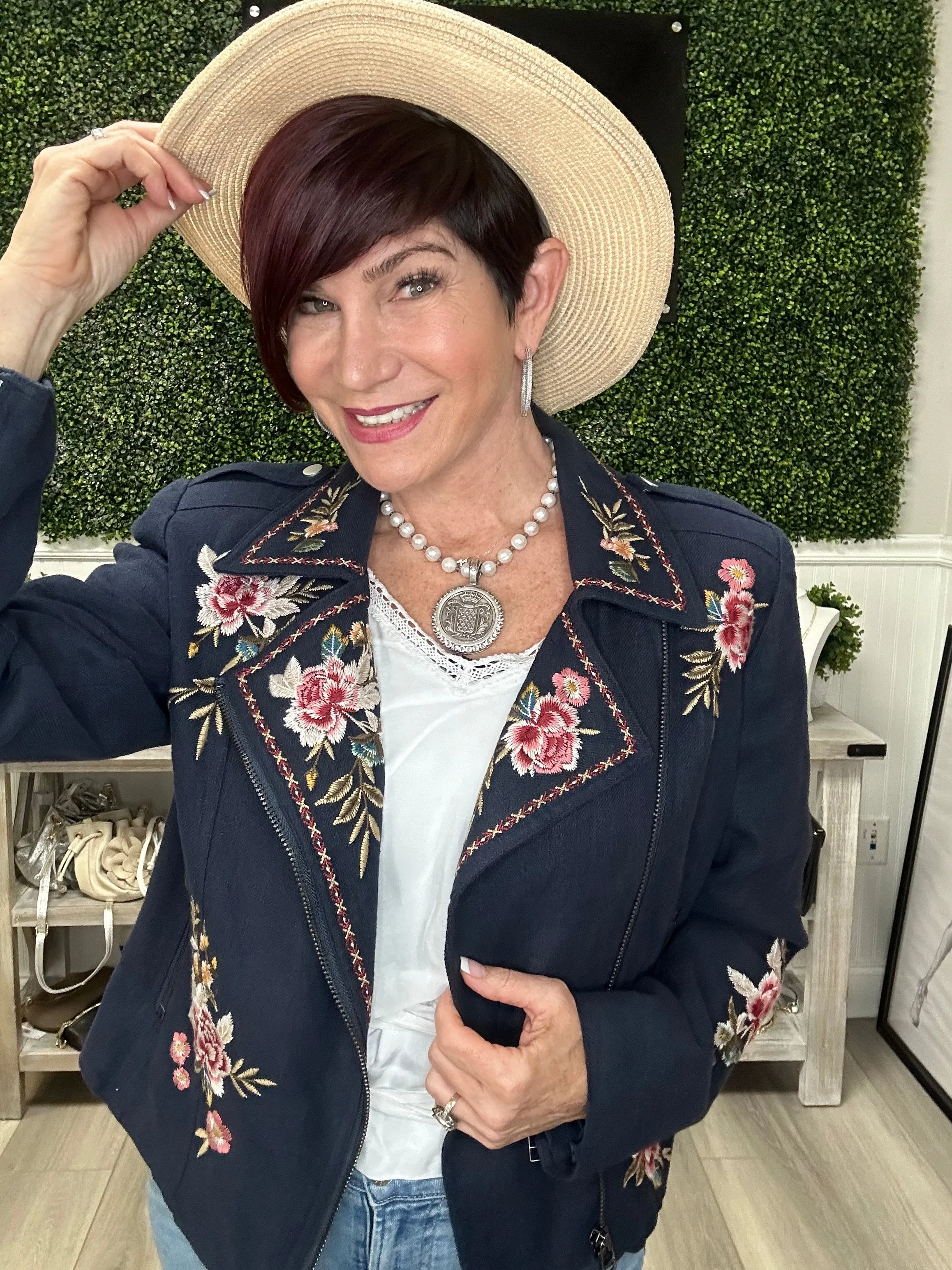 Navy Embroidered Blazer