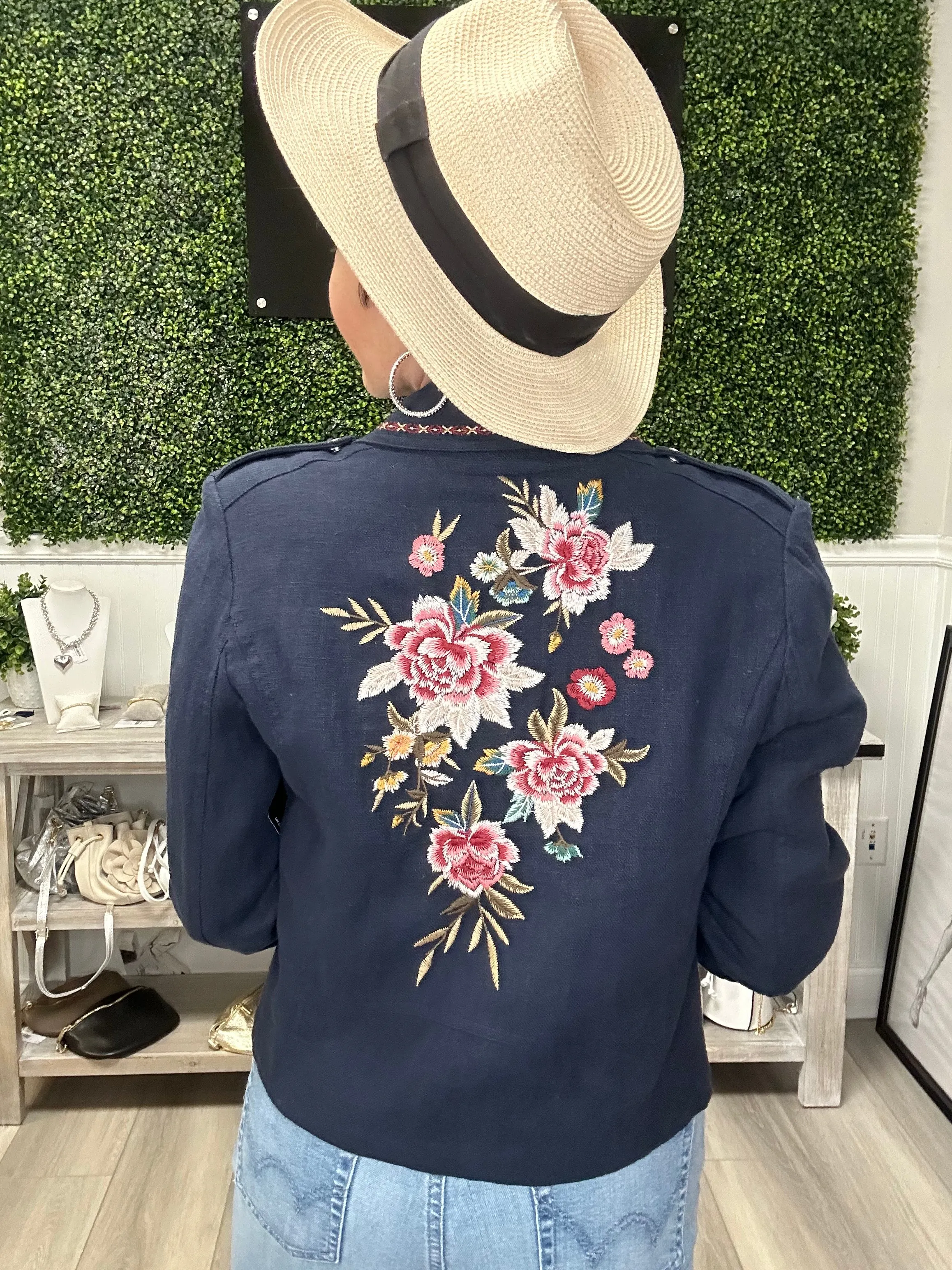 Navy Embroidered Blazer