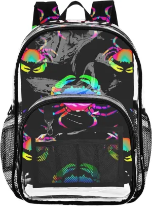 Neon Colorful Crabs Black Travel Clear Backpack Floral Girls Backpack for Kids Pvc School Plastic Bookbag