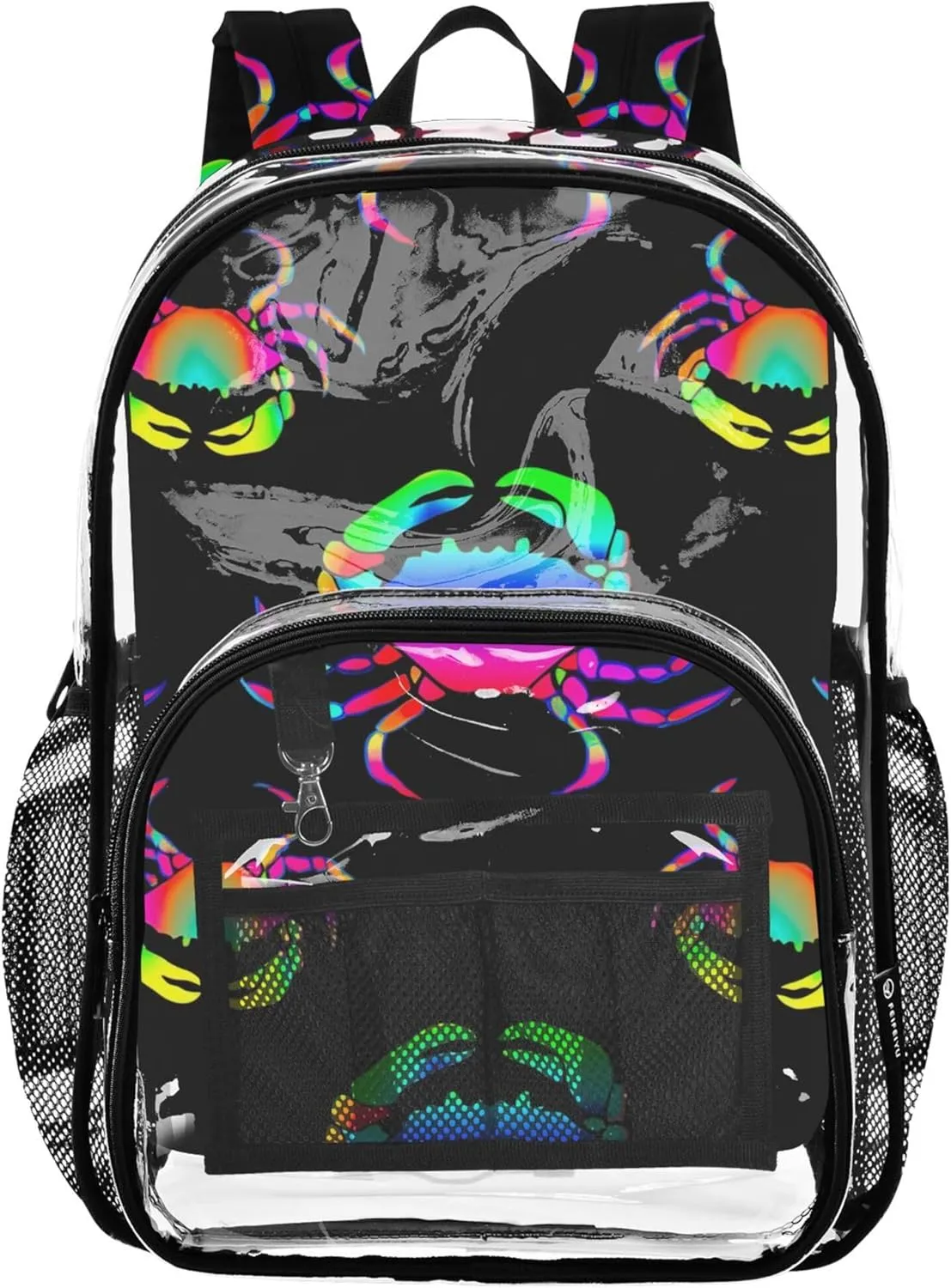 Neon Colorful Crabs Black Travel Clear Backpack Floral Girls Backpack for Kids Pvc School Plastic Bookbag