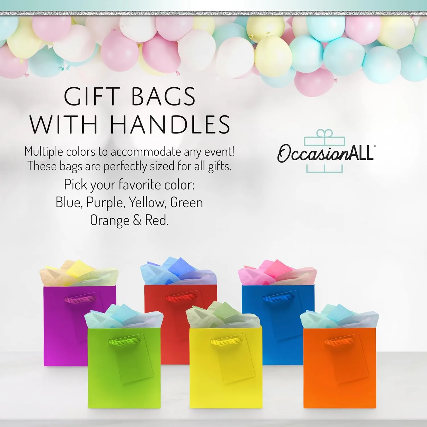 OccasionALL Multi Color Mini Gift Bags with Handles for Holidays, Birthdays, Cards, Goodies, Weddings, Party Favors, Events, Bulk, 4x2.75x4.5, 12 Pack