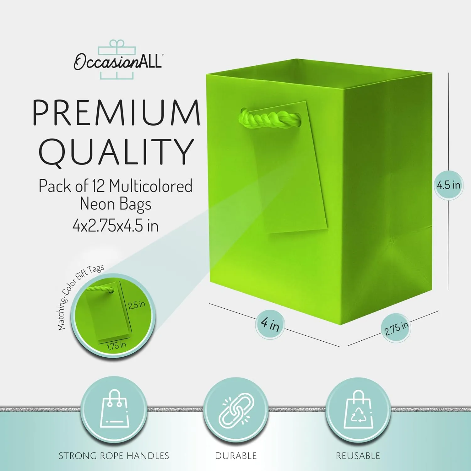 OccasionALL Multi Color Mini Gift Bags with Handles for Holidays, Birthdays, Cards, Goodies, Weddings, Party Favors, Events, Bulk, 4x2.75x4.5, 12 Pack