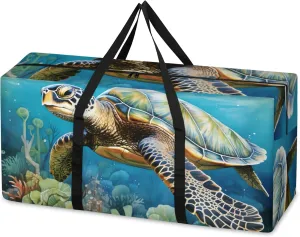Ocean Turtle Extra Large Moving Bags Heavy Duty Storage Bags Fantastic Turtle Cloth Wrap Around Handles Double Zipper Reusable Convenient Foldable Storage Tote for Travel Camping Space Save