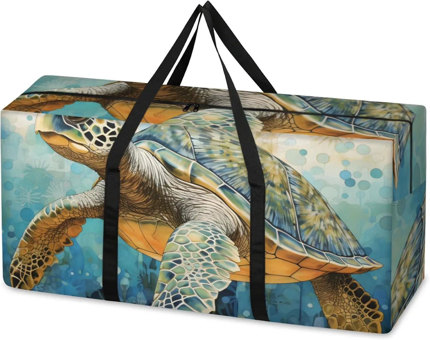 Ocean Turtle Extra Large Moving Bags Heavy Duty Storage Bags Gothic Turtle Cloth Wrap Around Handles Double Zipper Reusable Convenient Foldable Storage Tote for Travel Camping Space Save