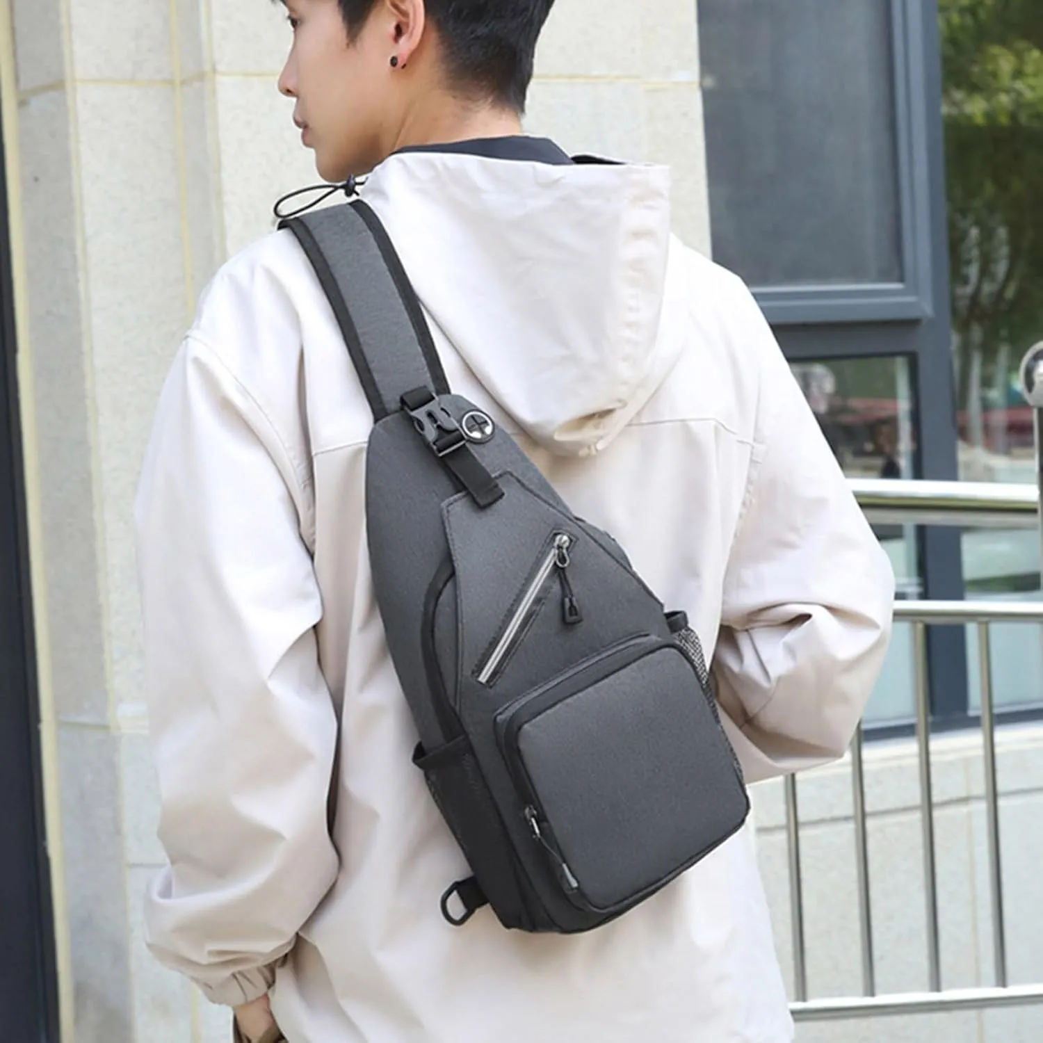 Outdoor Sling Bags Trendy Crossbody Purse Chest Bag With Adjustable Guitar Strap For Travel Womens (Grey, One Size)