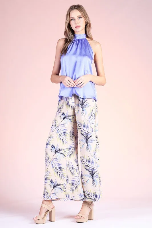 Palm Tree Tie Waist Pants