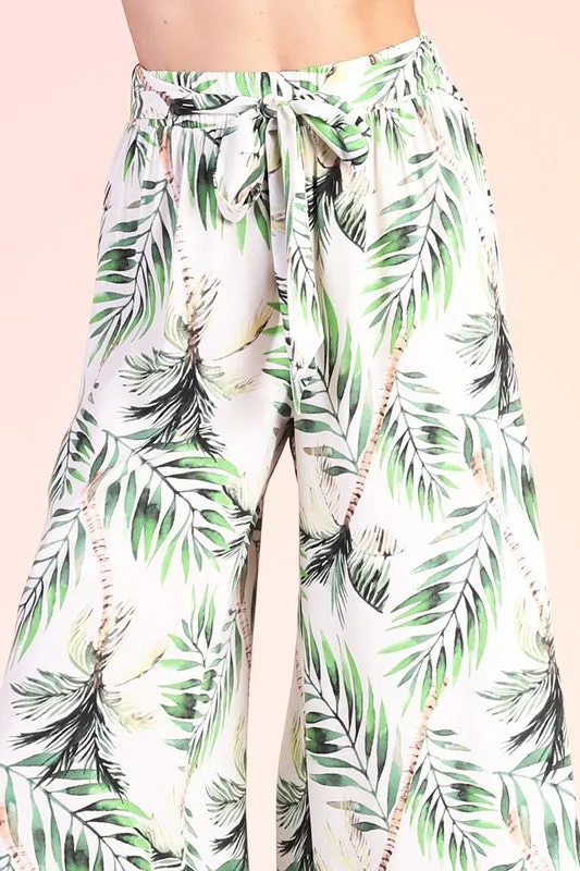 Palm Tree Tie Waist Pants