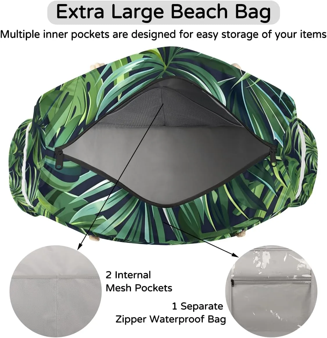 Personalized Name Beach Bags for Women, Large Beach Tote Bag with Zipper, Waterproof Sandproof Swim Pool Bags
