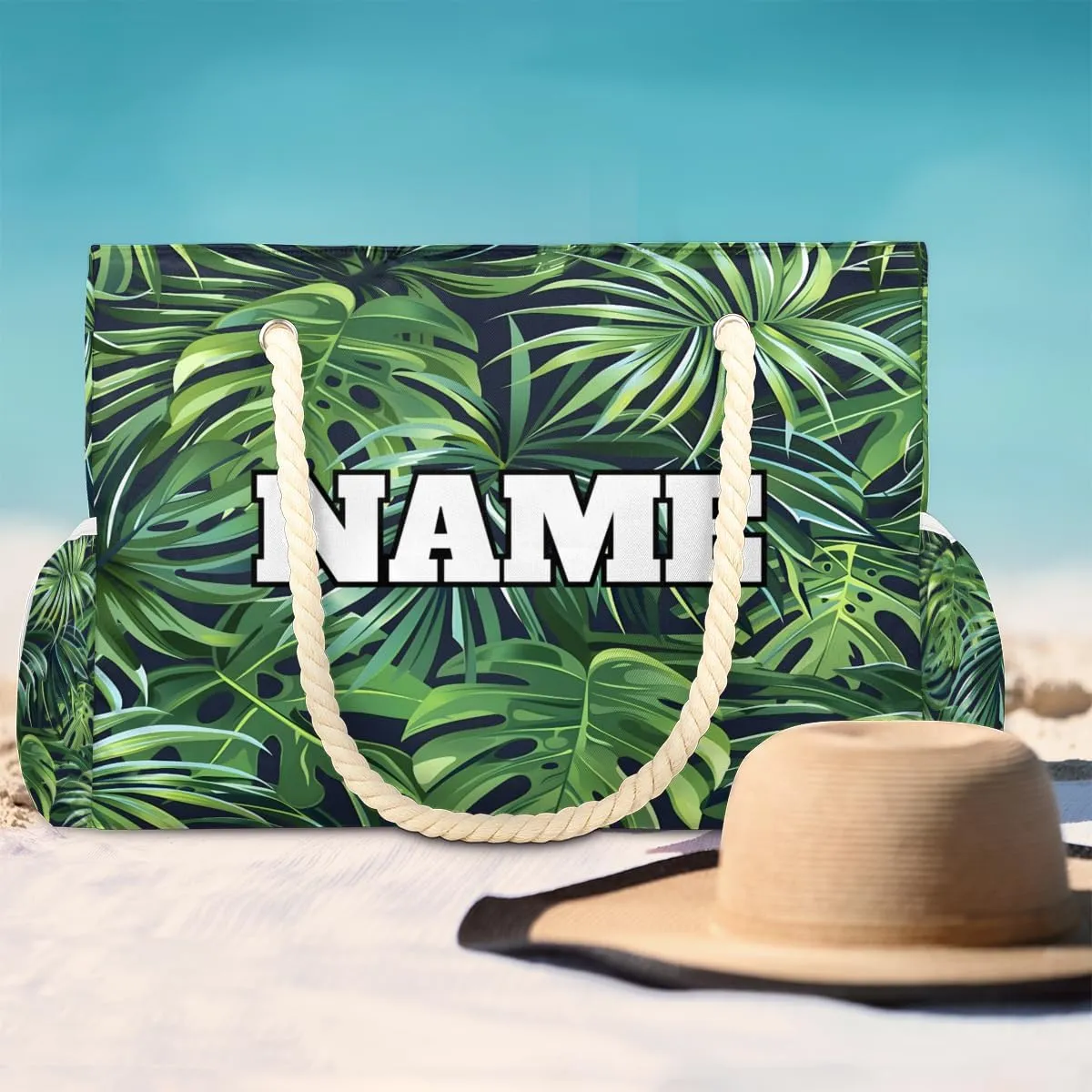 Personalized Name Beach Bags for Women, Large Beach Tote Bag with Zipper, Waterproof Sandproof Swim Pool Bags