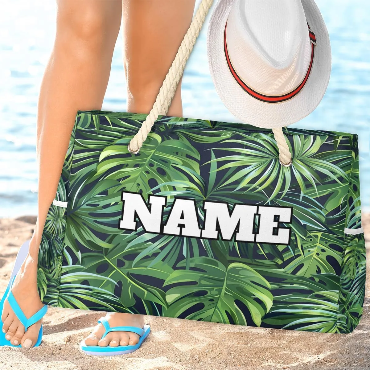 Personalized Name Beach Bags for Women, Large Beach Tote Bag with Zipper, Waterproof Sandproof Swim Pool Bags