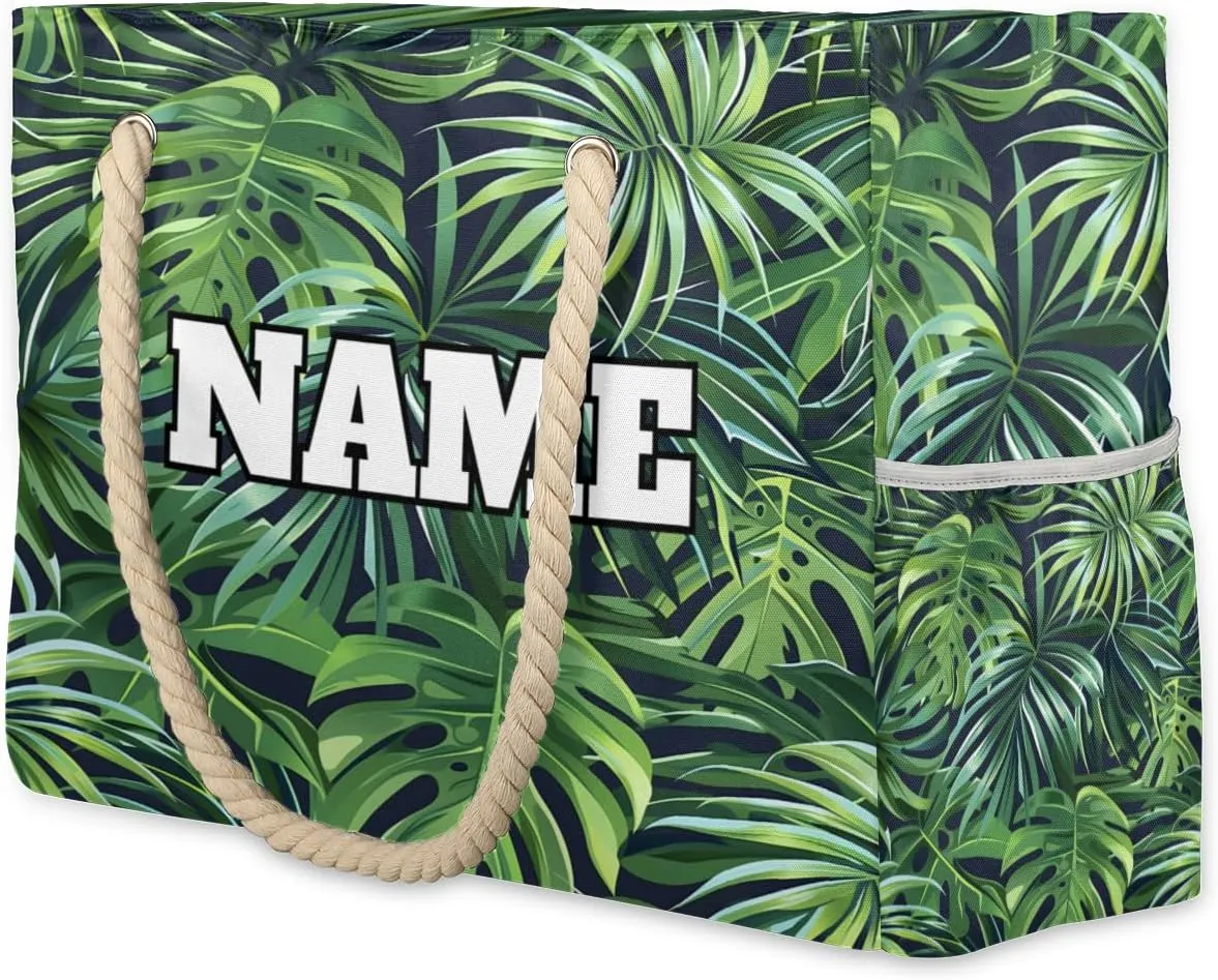 Personalized Name Beach Bags for Women, Large Beach Tote Bag with Zipper, Waterproof Sandproof Swim Pool Bags
