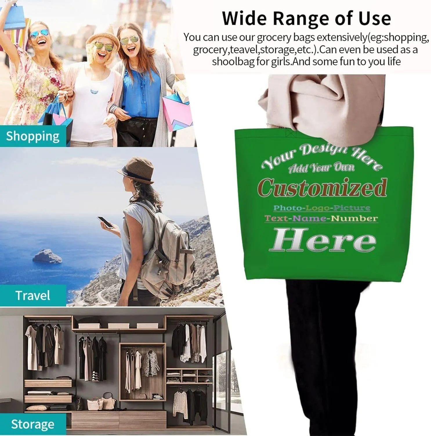 Personalized Tote Bag For Women Custom Tote Handbag Shoulder Bag For Shopping Travel Business Work Beach Customized Gift