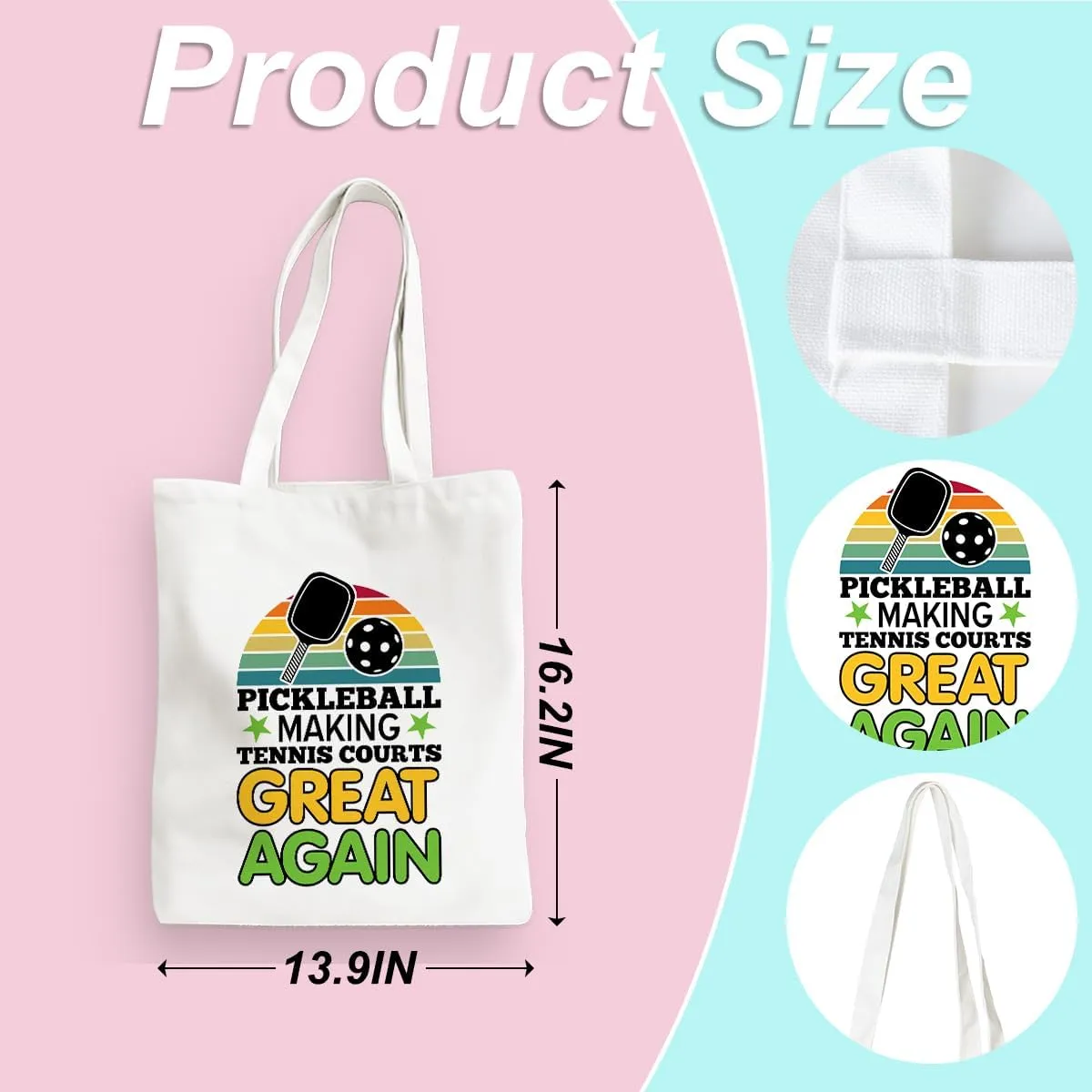 Pickleball Gifts for Pickleball Lovers Tote Bag Reusable Grocery Bags Pickleball Accessories Cotton Shopping Bag
