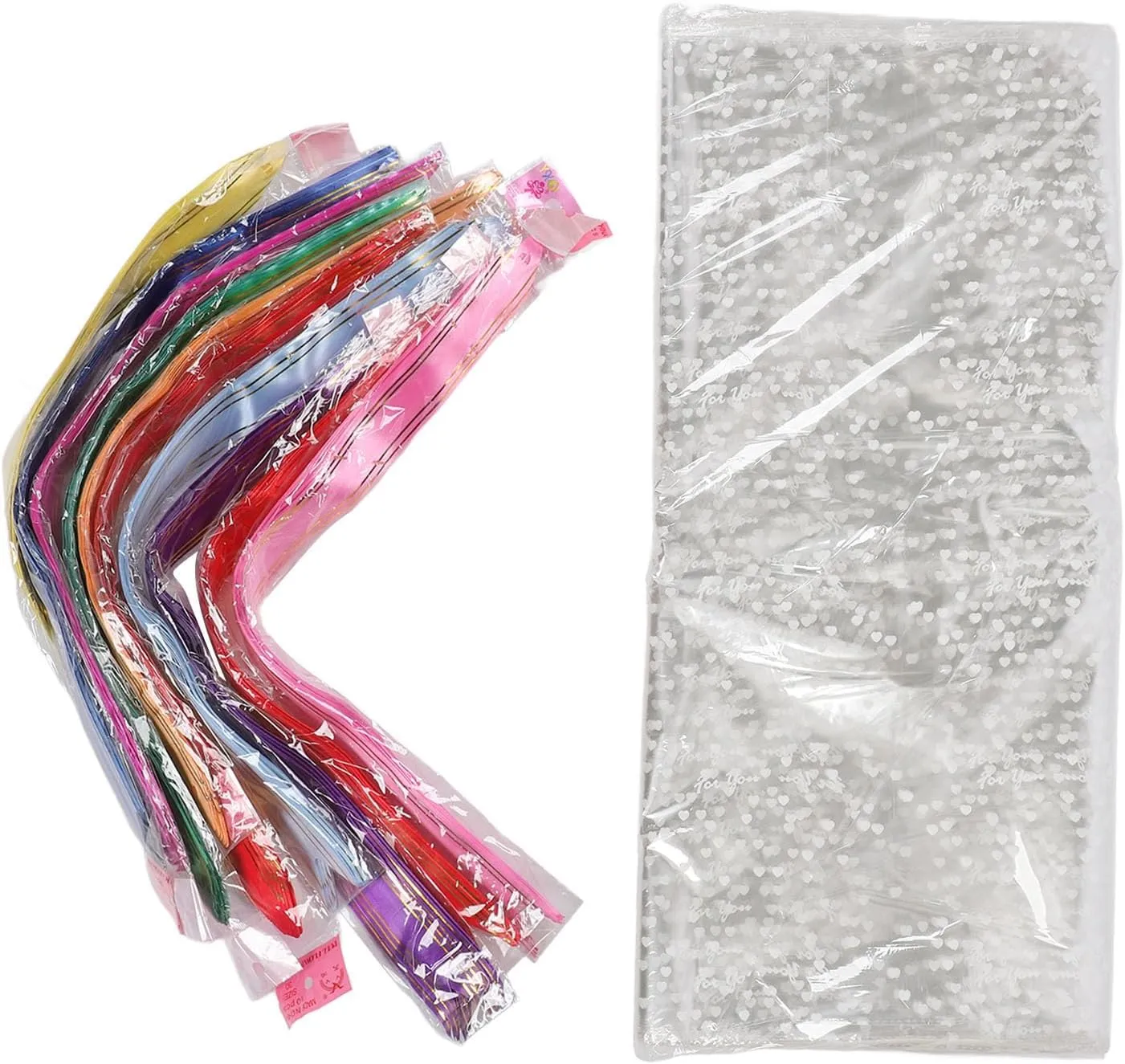 Plastic Bags, Clear Goodie Bags Clear Bags With Handles With Beautiful Ribbon 100 Pcs Clear Bag 60x75cm Cute White Heart Pattern Transparent Bags for Dolls Snacks