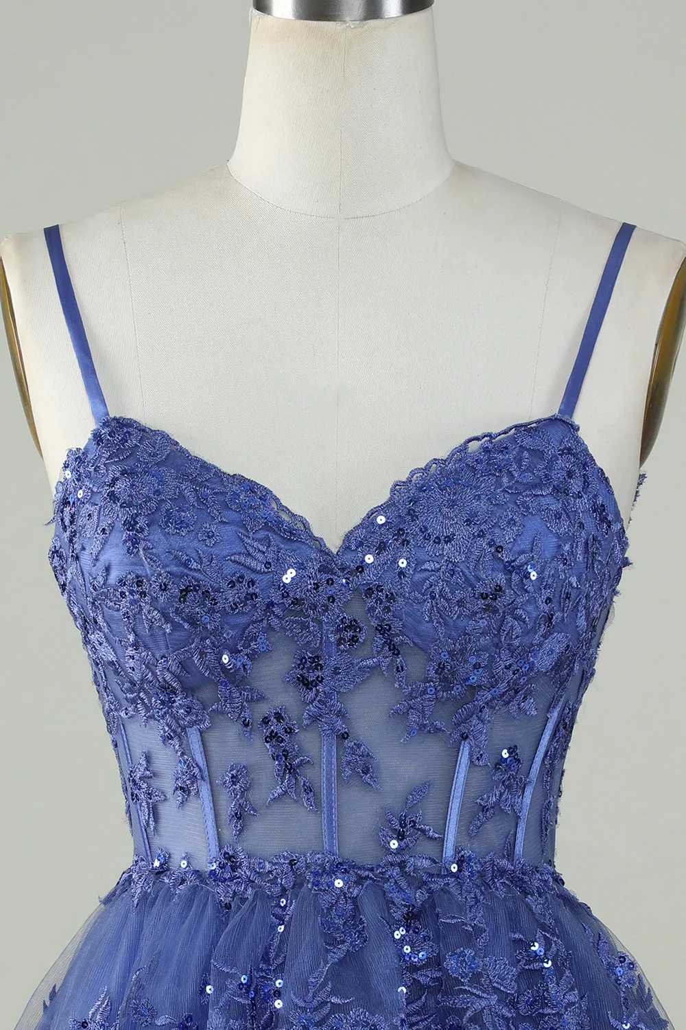 Purple Sparkly Corset A-Line Spaghetti Strap Homecoming Dress