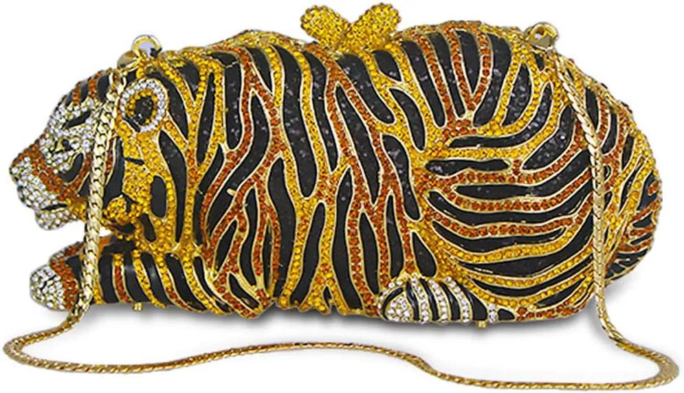 Purse For Women Crystal Evening Bags Chain Clutches Luxury Handbags Rhinestones Wedding Tiger