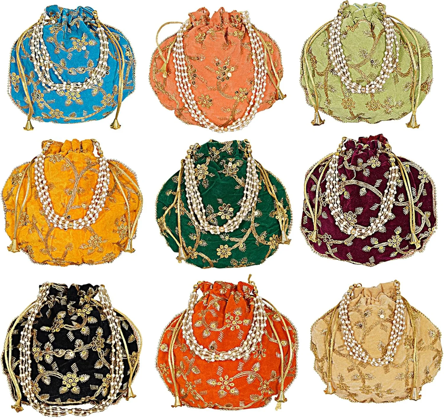 Radharani Arts Women Handicrafts and jewellery Designer Velvet Potli Bags or Wristlets or rajasthani batwa for Wedding & Parties, Best for gifting Lot of 05 PCS