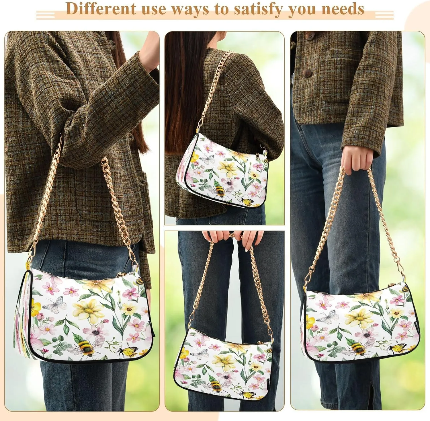 Rainbow Cloud Shoulder Bag with Zipper, Womens Shoulder Bags Crossbody