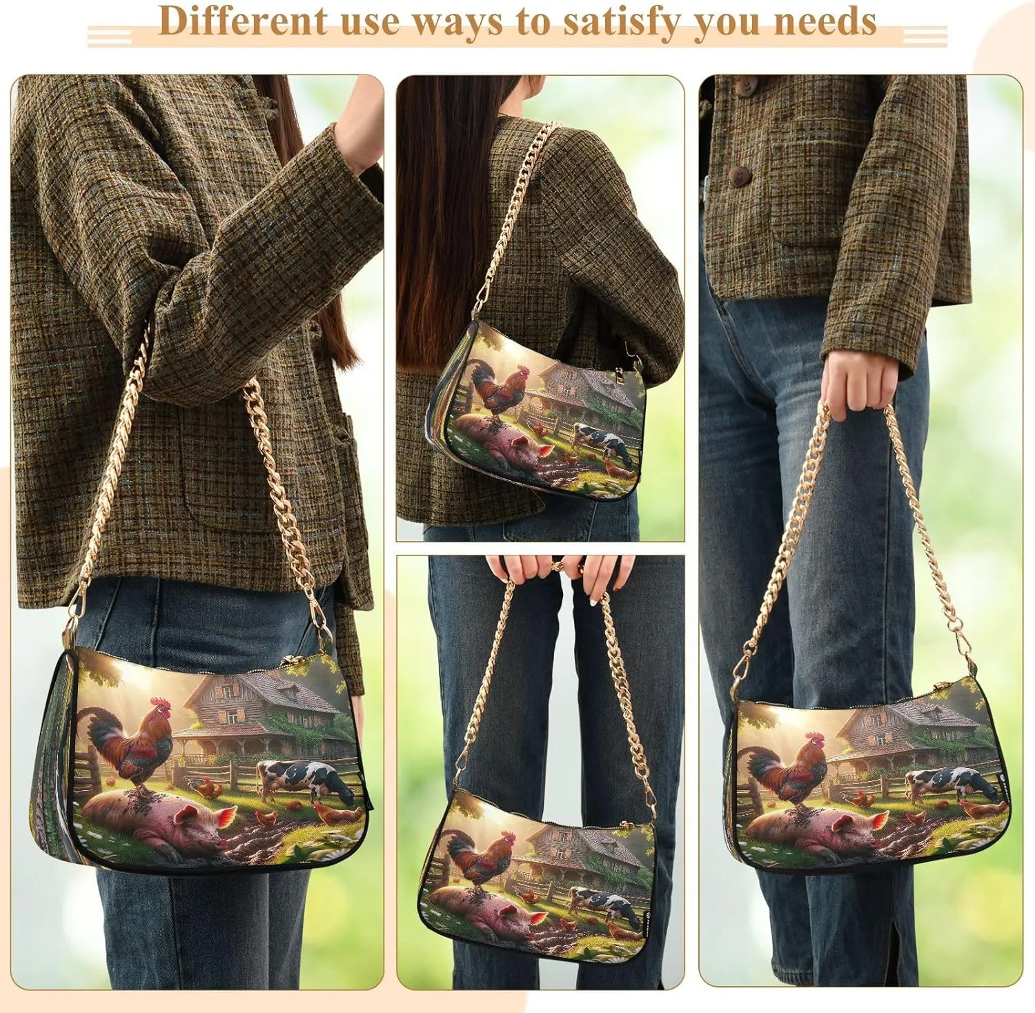 Rainbow Cloud Shoulder Bag with Zipper, Womens Shoulder Bags Crossbody