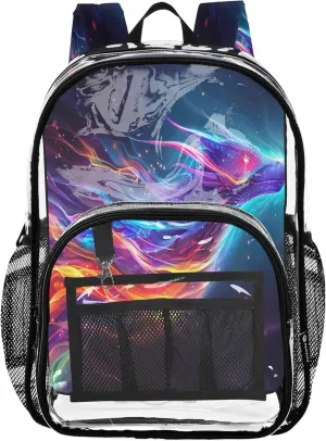 Rainbow Fire Dragon Backpack for School, Clear Plastic Bag, Book Bag, Clear Backpack for Girls