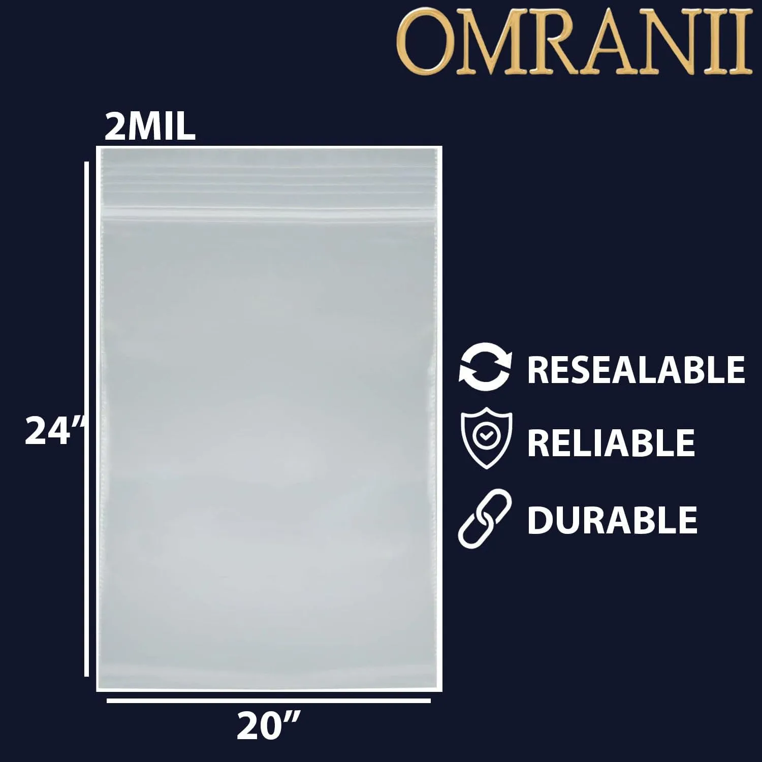 Reclosable Zip Poly Bags, 2Mil 20" X 24" & 100 Bags | LDPE Material, Clear Plastic with Resealable Lock Seal Zipper | Resealable Zip Top Lock For Travel, Storage, Packaging & Shipping