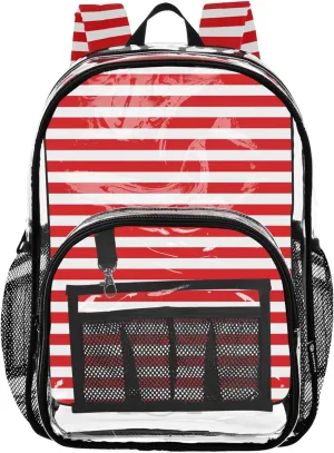 Red White Stripes Backpacks for School, Clear Plastic Bag, See through Bag, Clear Bags