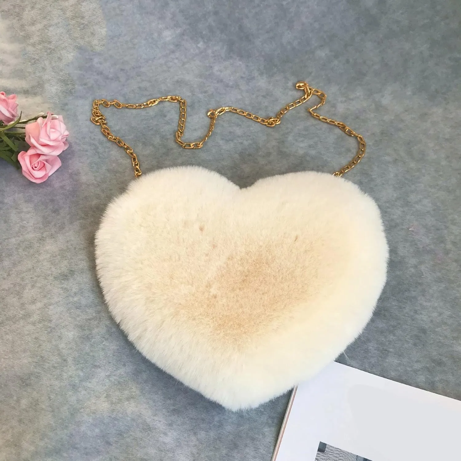 Retro Clutch Underarm Purse Fashion Love Bag Peach Heart Bag Women Chain Crossbody Plush One Shoulder Wool