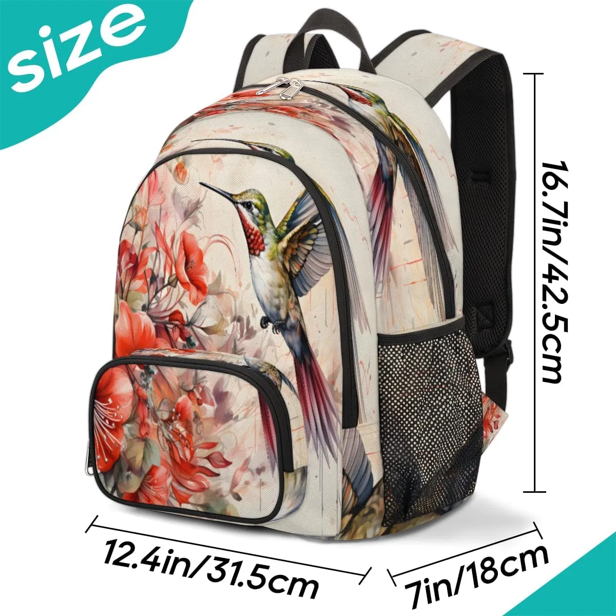 Retro Hummingbird Flower Backpacks for Women Men Travel Laptop Backpack Waterproof Bookbag Backpack with Laptop Compartment & Multiple Pockets Traveling Back Pack Casual Daypack