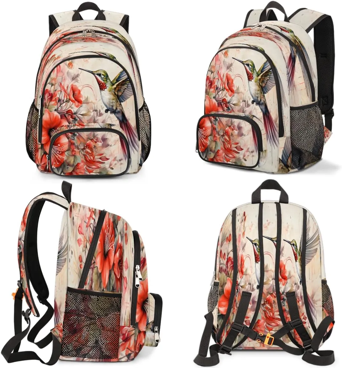 Retro Hummingbird Flower Backpacks for Women Men Travel Laptop Backpack Waterproof Bookbag Backpack with Laptop Compartment & Multiple Pockets Traveling Back Pack Casual Daypack