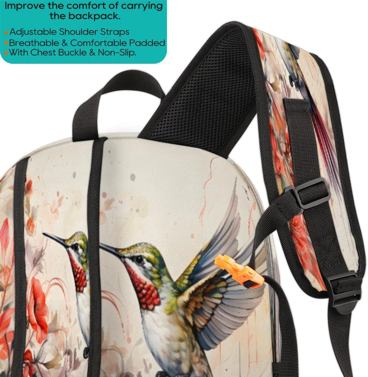 Retro Hummingbird Flower Backpacks for Women Men Travel Laptop Backpack Waterproof Bookbag Backpack with Laptop Compartment & Multiple Pockets Traveling Back Pack Casual Daypack