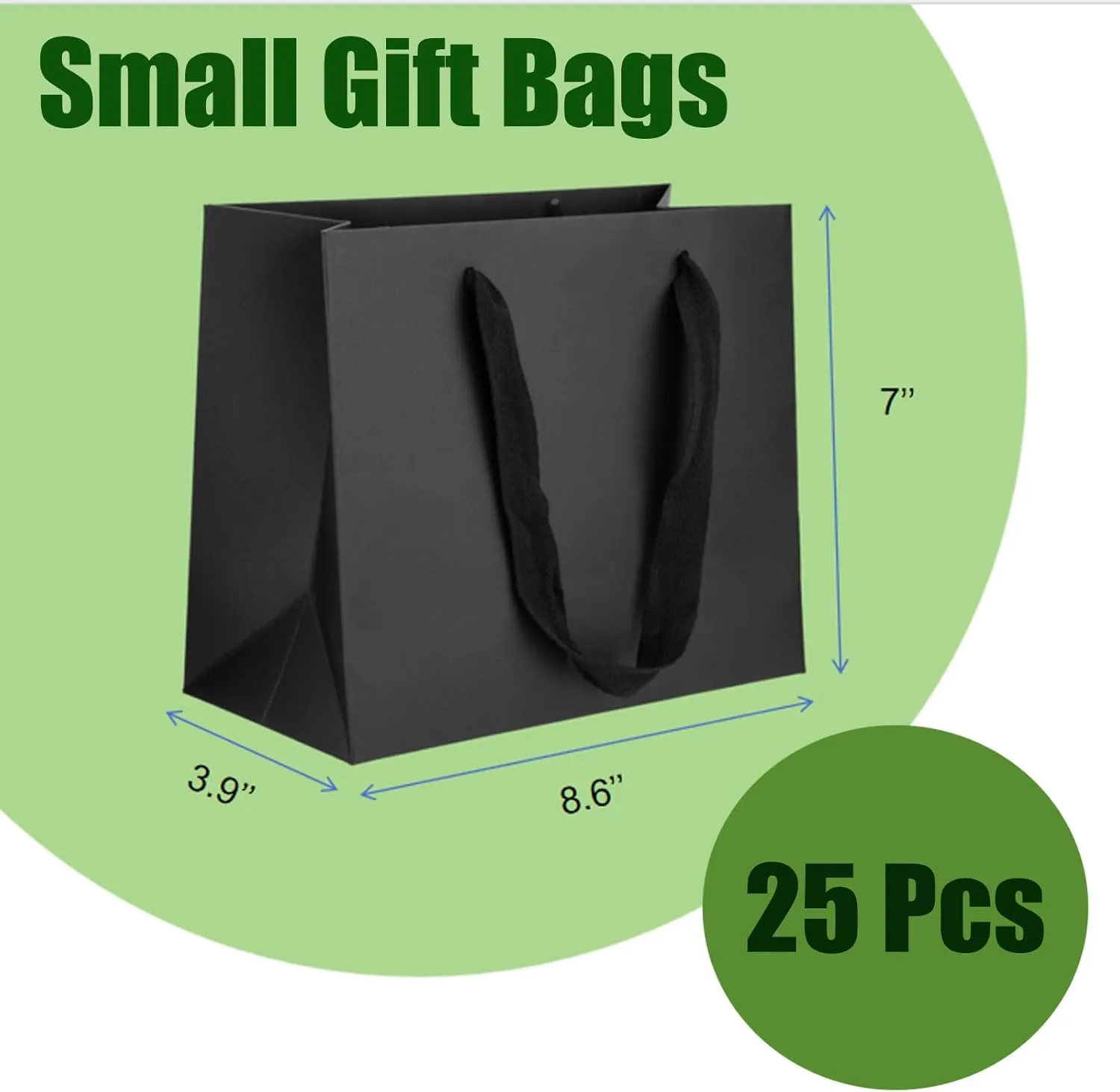 RNORRI 25Pcs Gift Bags Small Black Paper Gift Bags WIth Handles Black Bag For Shopping, Wedding, Retail, Party Christmas, Halloween, Birthday, Graduation, 8.6x3.9x7 Inches