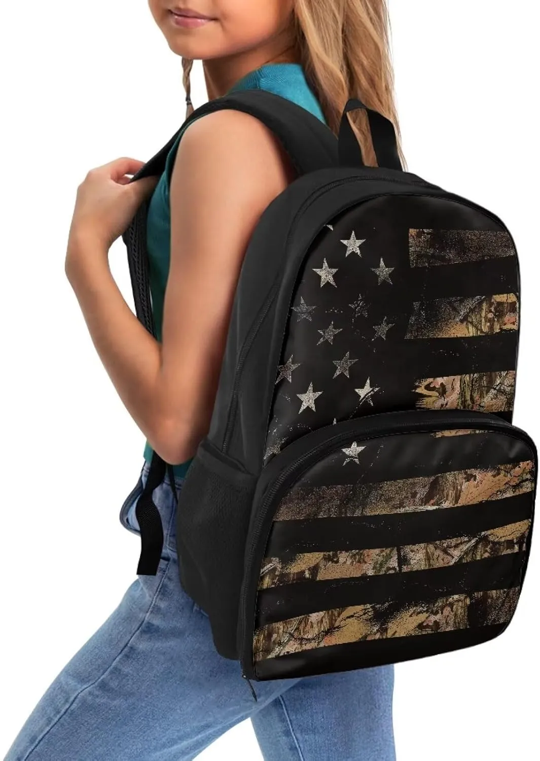 Rnyleeg Camo American Flag Backpack for Kids Boys Girls Prechool Backpack with Lunch Box Meal Prep Backpack Kids Backpack Bookbag 2 in 1 Suitable for Picnic Hiking Camping