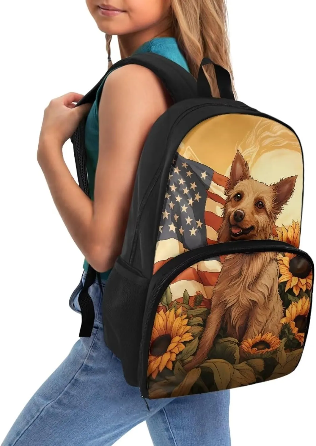 Rnyleeg Lunch Backpack Insulated Cooler Backpack Lunch Box for Kids American Flag Dog Travel Laptop Backpack 17 inch Casual Daypack for Hiking Picnic