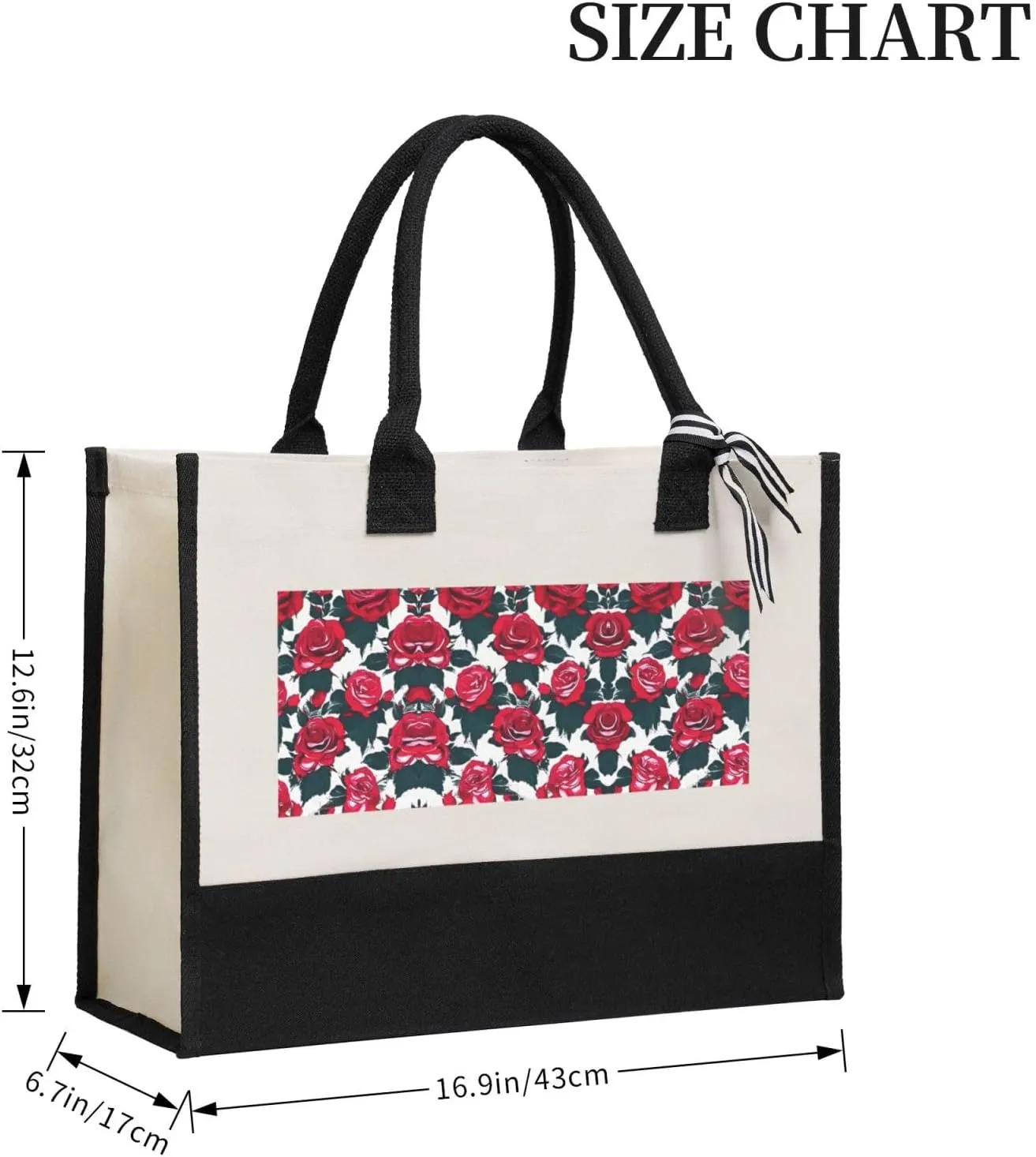 Rose Flower Floral Picture Christmas Tote Bags With Handles Canvas Reusable Gift Bag For Women Shopping