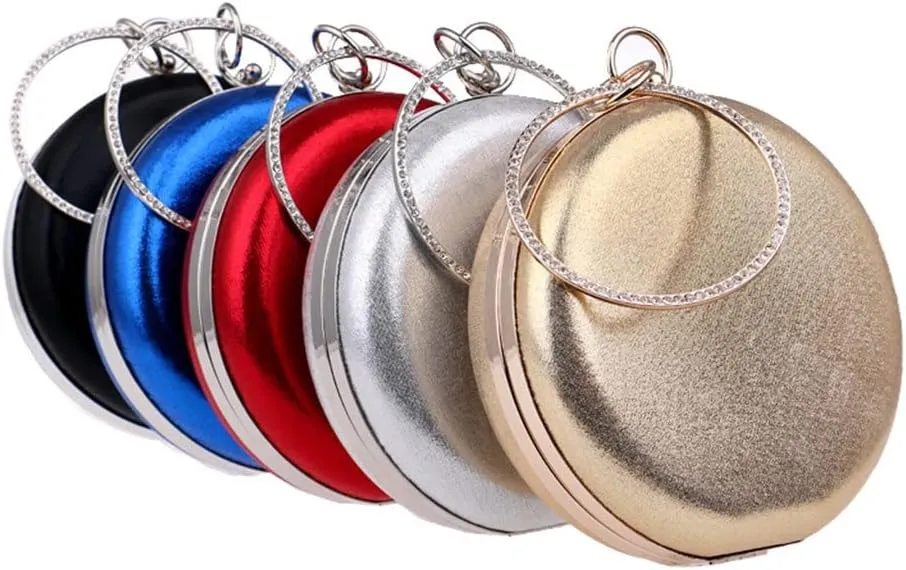 Round Shaped Women Evening Bags Diamonds Day Clutches Chain Shoulder Bags(E)