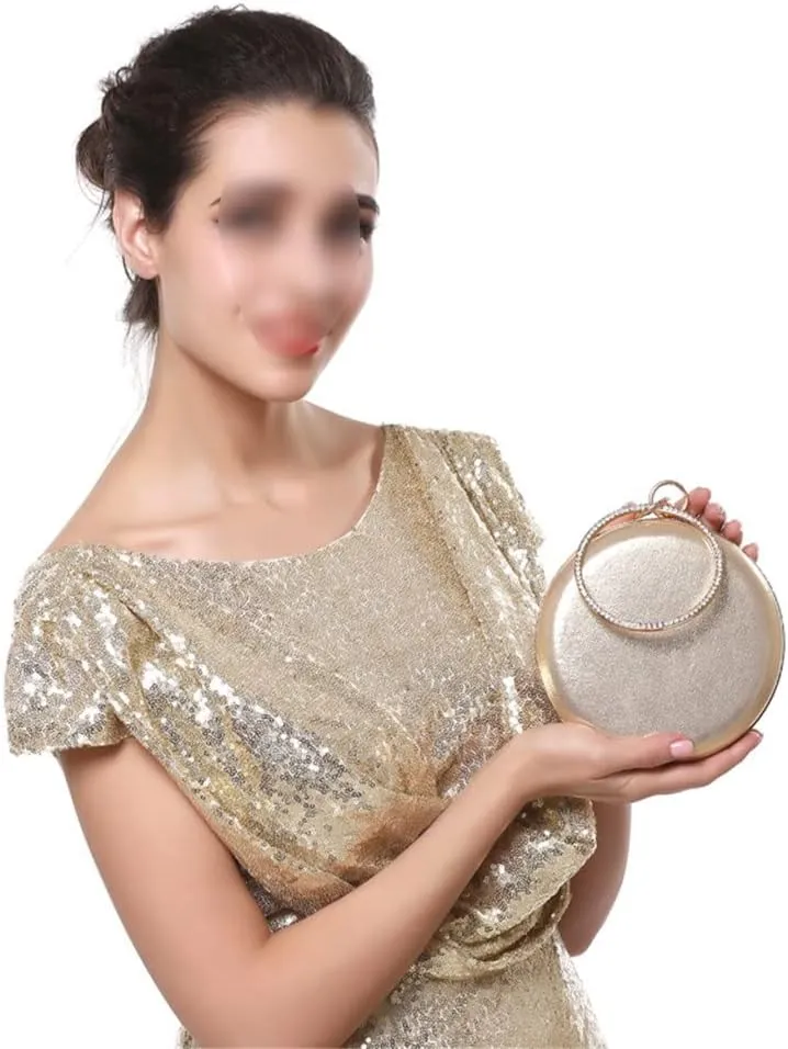Round Shaped Women Evening Bags Diamonds Day Clutches Chain Shoulder Bags(E)