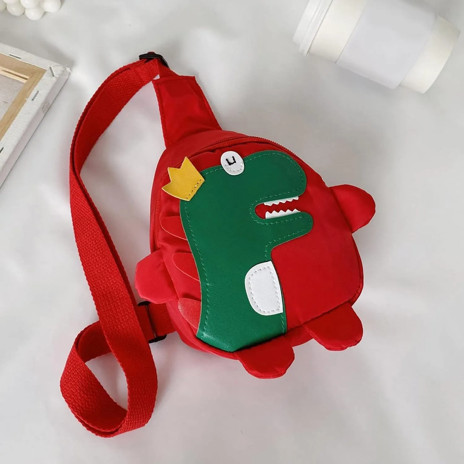s And Boys Childrens Fashion Cartoon Dinosaur Chest Bags Nylon Adjustable Lightweight Messenger Bags (Red, One Size)
