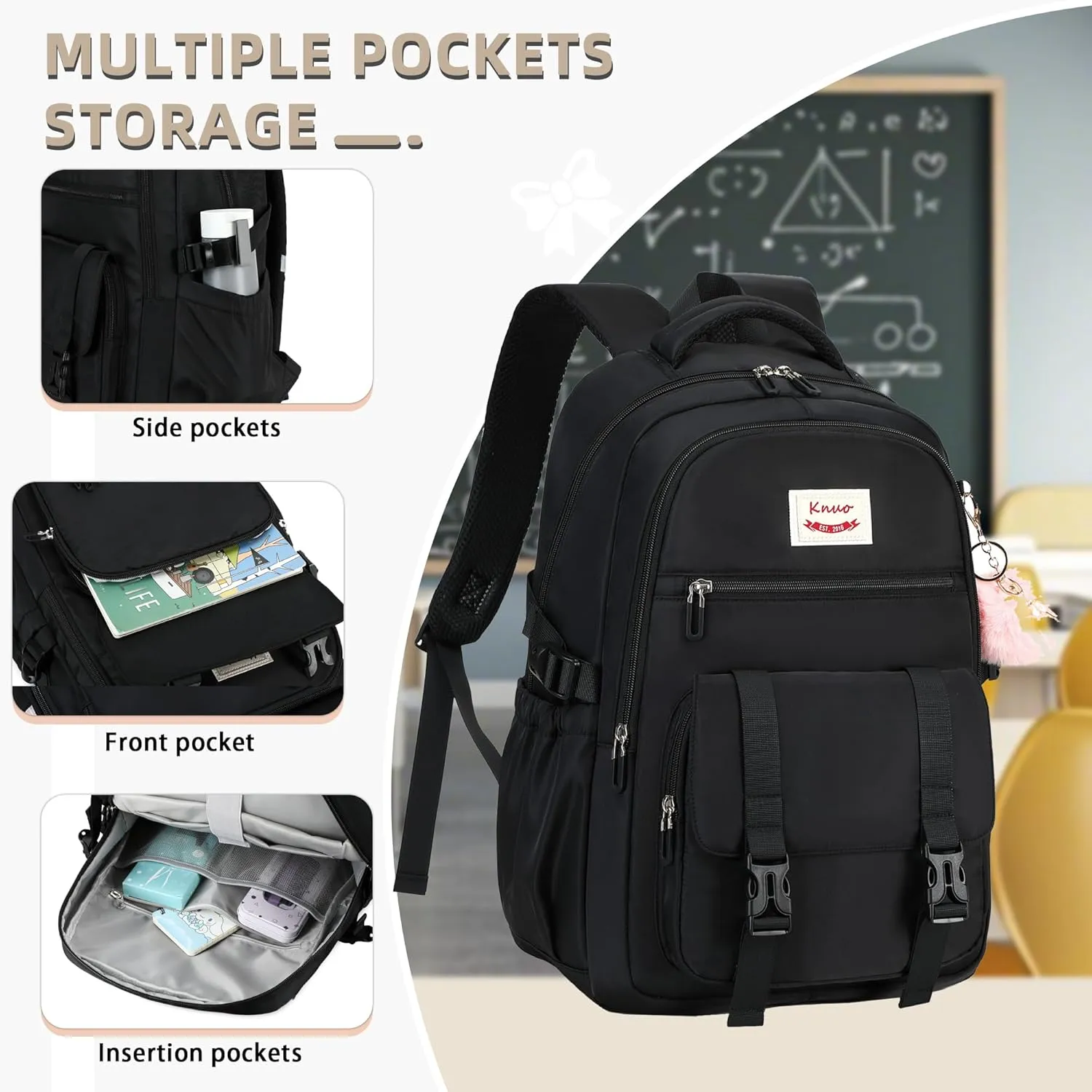 School Backpack for Teen Girls College Backpacks for Women Students Bookbag Large 15.6 Inch Laptop Bags Kids Kindergarten Elementary Middle School Bag Anti Theft Daypack Sport Travel Back Pack Black