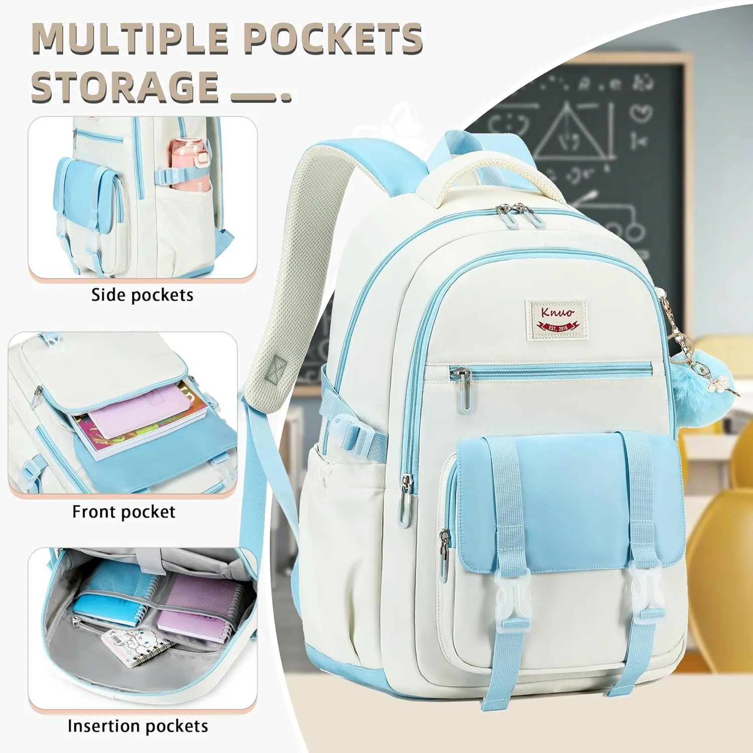 School Backpack for Teen Girls College Backpacks for Women Students Bookbag Large 15.6 Inch Laptop Bags Kids Kindergarten Elementary Middle School Bag Anti Theft Daypack Travel Back Pack Blue