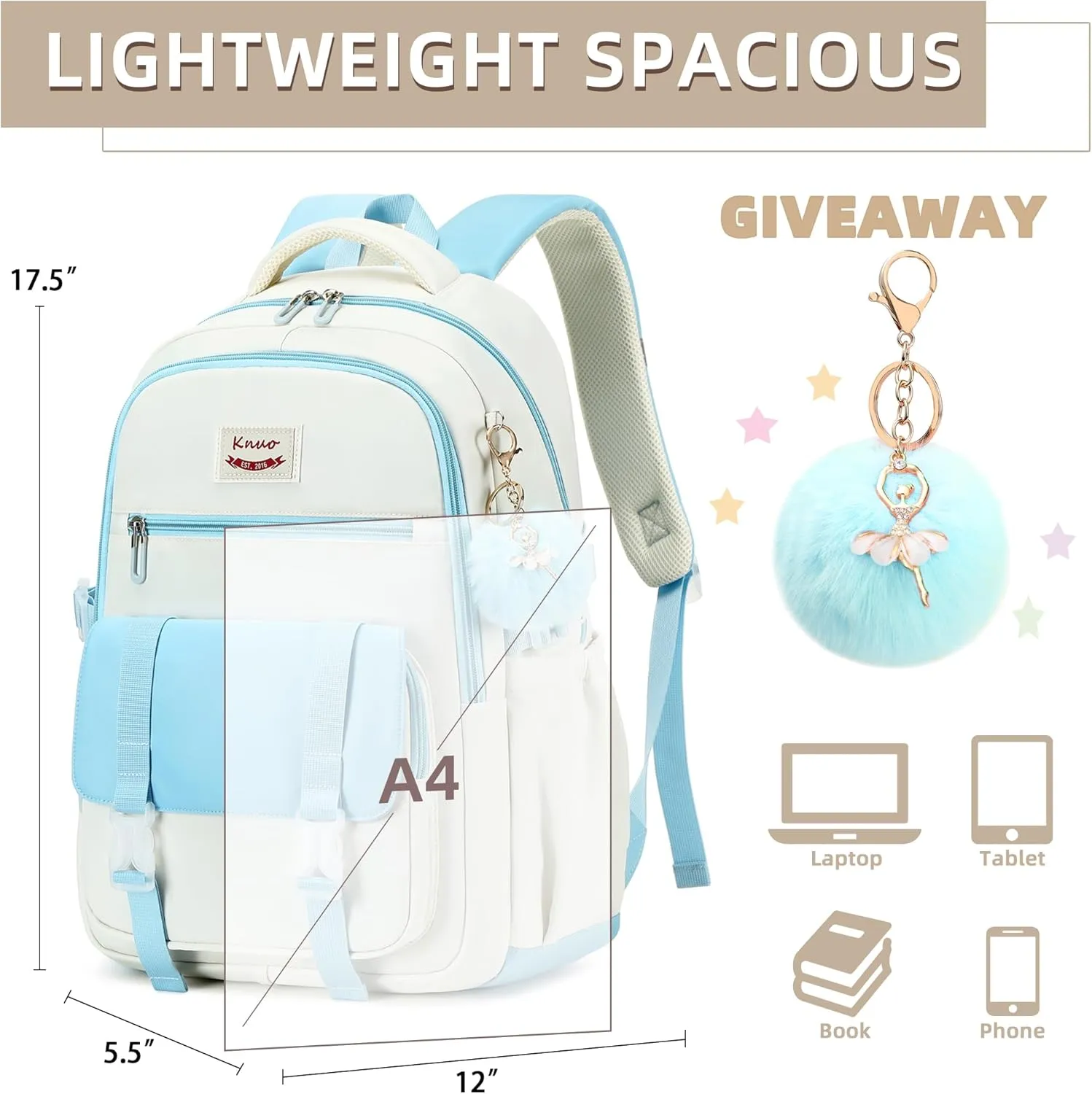 School Backpack for Teen Girls College Backpacks for Women Students Bookbag Large 15.6 Inch Laptop Bags Kids Kindergarten Elementary Middle School Bag Anti Theft Daypack Travel Back Pack Blue