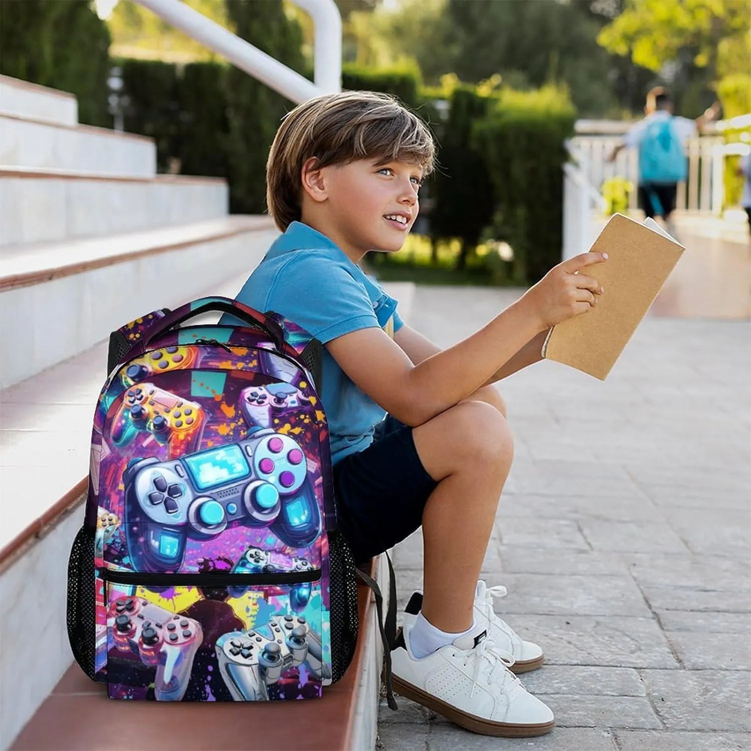 School Backpacks for Kids, Gamer Backpacks for Students Boys 5-7, 17 Inch with Shoulder Daypack School Bag, Large Capacity Gaming Bookbags for Preschool Elementary Hiking