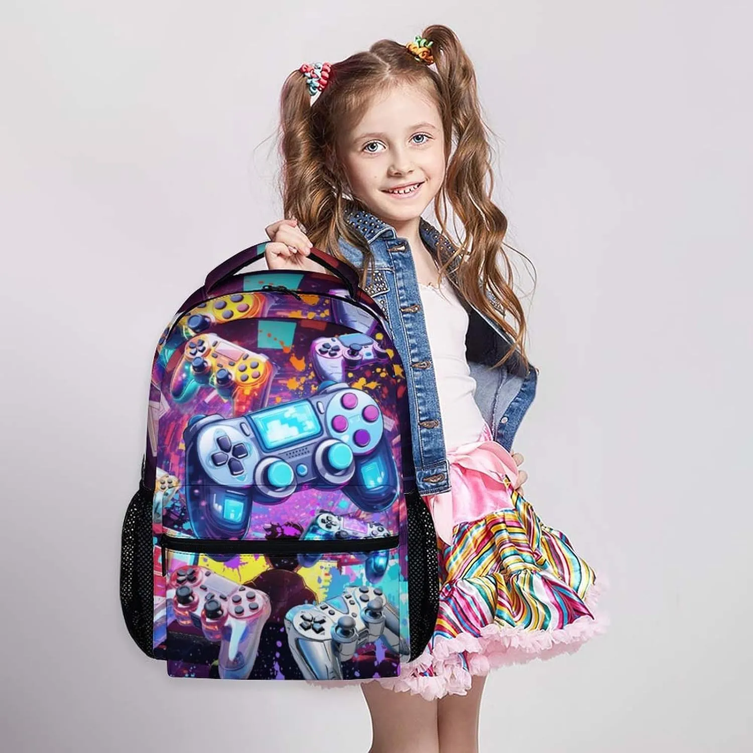 School Backpacks for Kids, Gamer Backpacks for Students Boys 5-7, 17 Inch with Shoulder Daypack School Bag, Large Capacity Gaming Bookbags for Preschool Elementary Hiking